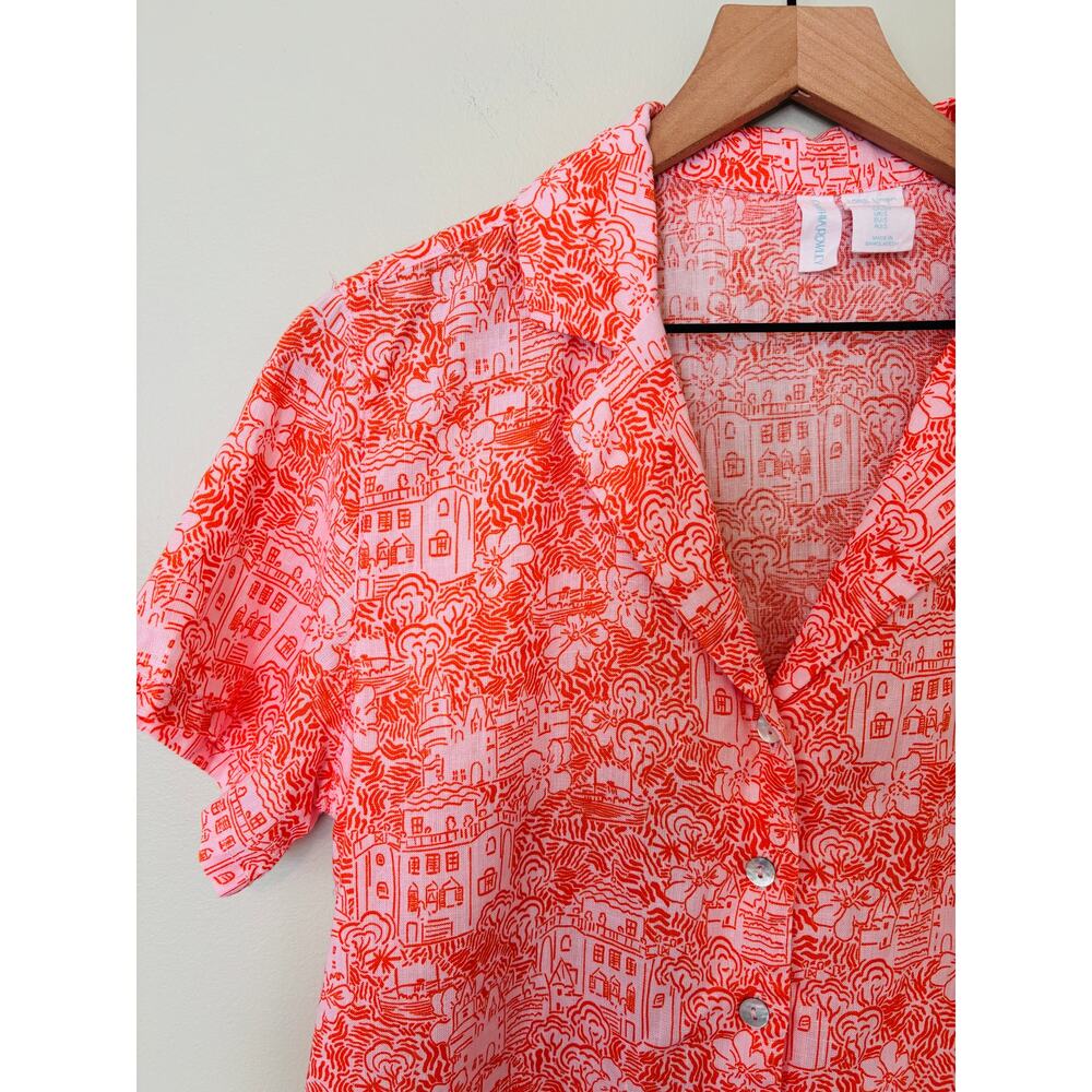 Cynthia Rowley Landscape Linen Shirt Blouse Small Summer Resort - Picture 4 of 8
